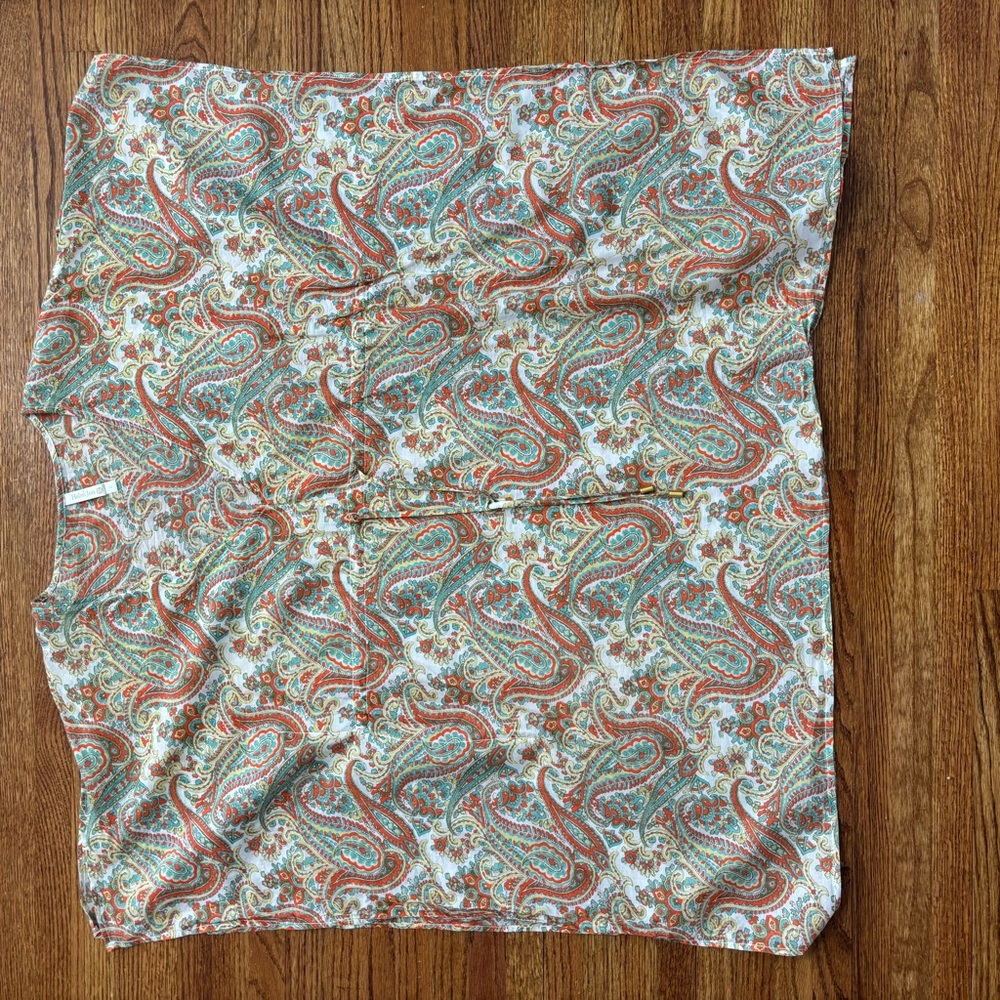 Helen Jon Paisley Print Swim CoverUp Tunic with Tie to Cinch and Wing Sleeves